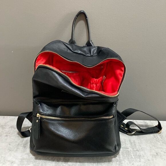 Colorland Black Faux Leather with Bright Red Interior Backpack Medium - Picture 1 of 16
